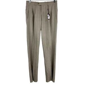 Aristo Eighteen NWT Light Brown Plaid Aberdeen Dress Pants Size 32 Pleated Wool